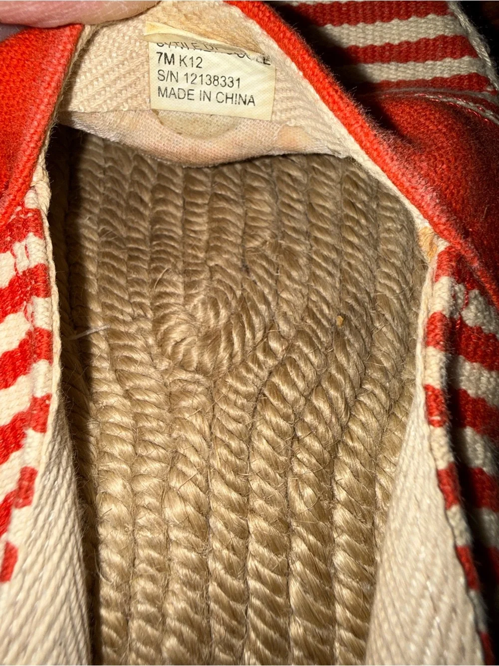 Tory Burch Red and White Striped Espadrille Flats with Gold Logo